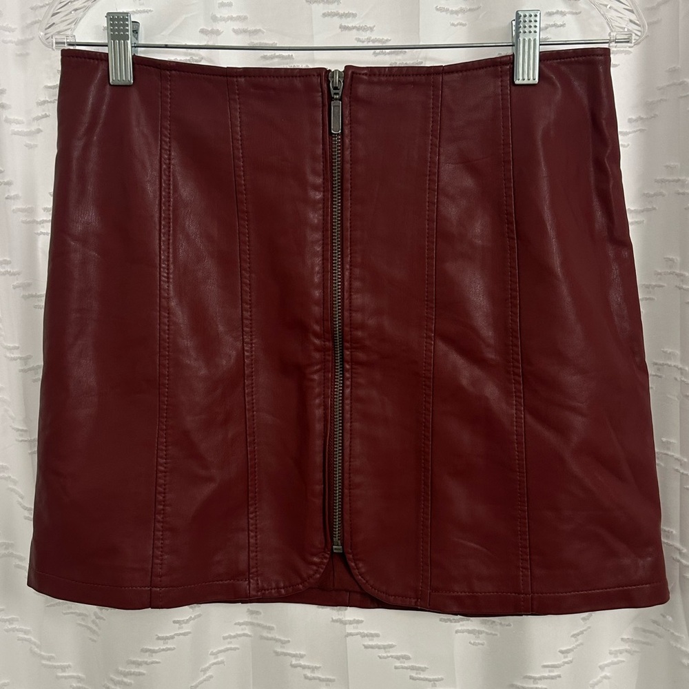 Free People Burgundy Vegan Leather Mini Skirt